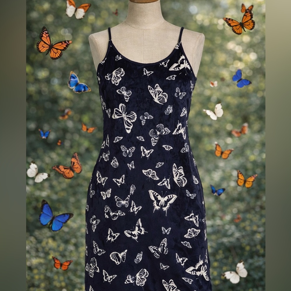 Navy butterfly dress velvet size s